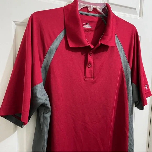 UNDER ARMOUR HEATGEAR PERFORMANCE POLO SHIRT sz Men Large short sleeve red/gray - Picture 2 of 16